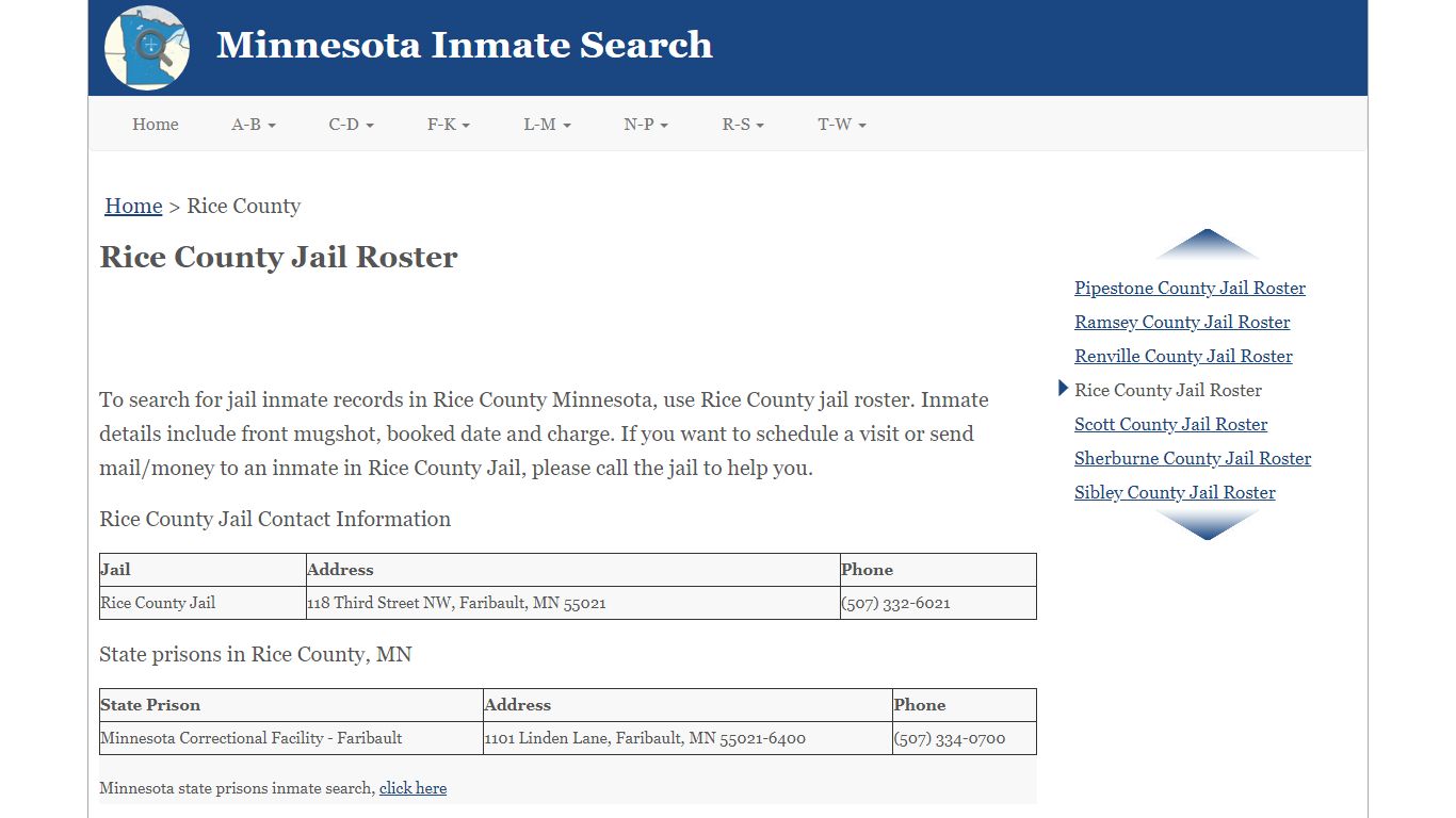 Rice County Jail Roster - Minnesota Inmate Search